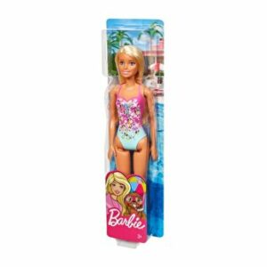Papusa Barbie blonda cu costum de baie in doua culori, Barbie, 3-10 ani