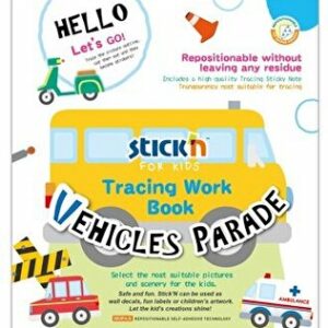 Carte educativa Stick'n Tracing Work Book - Vehicles Parade