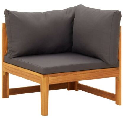 canapea de col cu perne gri inchis lemn masiv acacia