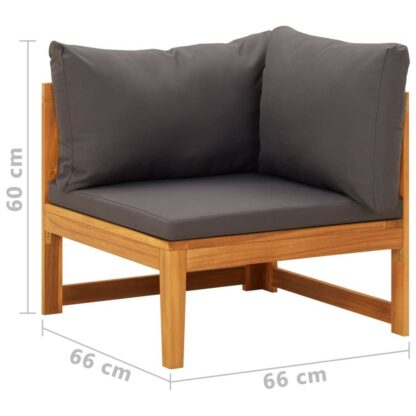 canapea de col cu perne gri inchis lemn masiv acacia 7