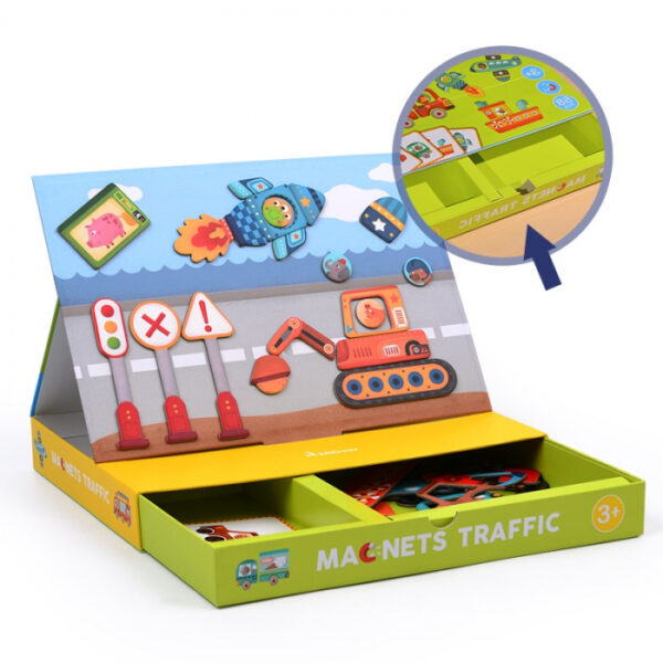 carte magnetica joc educativ stem trafic piese puzzle cu mijloace de transport 3619 1297