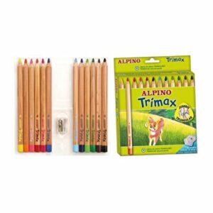 Creioane colorate triunghiulare Alpino Trimax Jumbo, cutie carton, 12 culori
