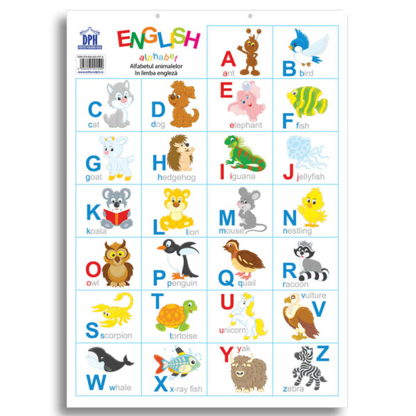 dph1599 001w plansa editura dph alfabetul animalelor in limba engleza