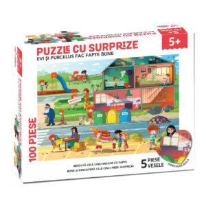 Puzzle cu surprize - Evi si Purcelus fac fapte bune (100 piese)