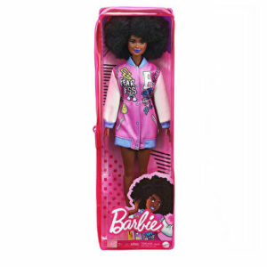 Papusa Barbie Fashionista cu parul afro si jacheta lila