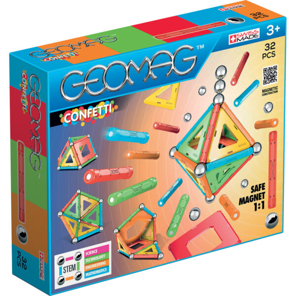 Joc de constructie magnetic Geomag Confetti, 32 piese