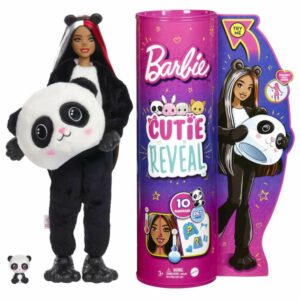 Papusa Barbie Cutie Reveal in costum de Urs Panda, cu 10 surprize