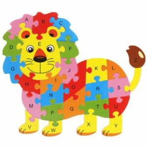 Puzzle 3D din lemn, leu, 26 piese, cu litere si cifre, WD 4506-L