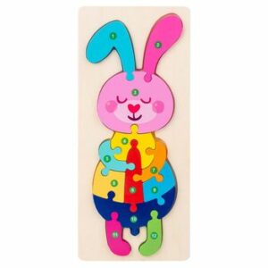 Jucarie educativa, puzzle 3D din lemn incastru, Iepuras cu cifre,12 piese, WD 2051-A