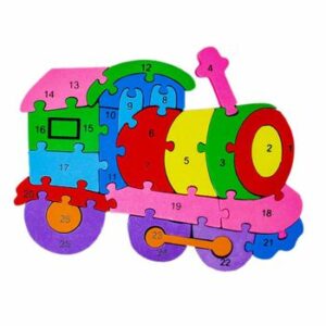 Puzzle 3D din lemn, locomotiva, 26 piese, cu litere si cifre, WD 4506-K