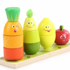 Joc stivuire din lemn 3 in 1 Turnul Fructelor Vesele, WD 9546
