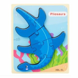 Puzzle din lemn 3D dinozaur Pliosaurus cu 7 piese, 18x 15 cm, WD 9513-E