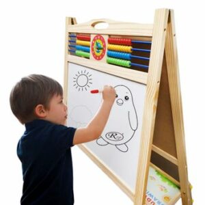 Tabla magnetica cu doua fete, litere, cifre si accesorii, inaltime reglabila 105-115-140 cm, din lemn, WD 3028