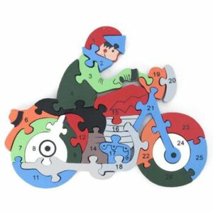 Puzzle 3D din lemn, motocicleta, 26 piese, cu litere si cifre, WD 4506-H