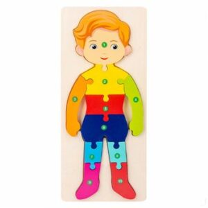 Jucarie educativa, puzzle 3D din lemn incastru, Baietel cu cifre,10 piese, WD 2051-J