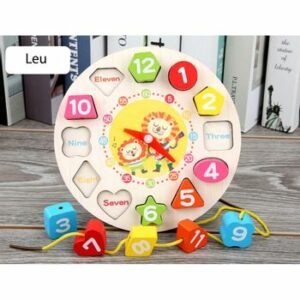 Jucarie 3 in 1 Ceas, Puzzle si Joc de snuruit din lemn, WD 7024-C