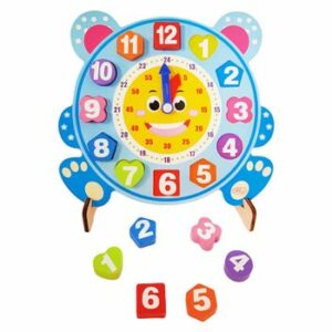 Ceas din lemn pentru copii, Puzzle Bear Clock cu forme geometrice, WD 9558-A