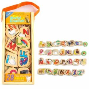 Set 28 de piese din lemn ilustrate cu animale si litere, WD 9004-B