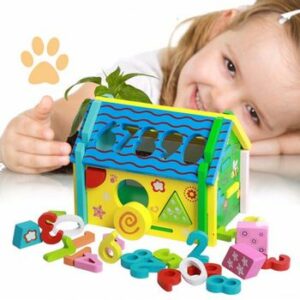 Casuta de jucarie din lemn cu 5 tipuri de activitati educative, multifunctionala, 16 x 13,5 x 19,5 cm, WD 2032