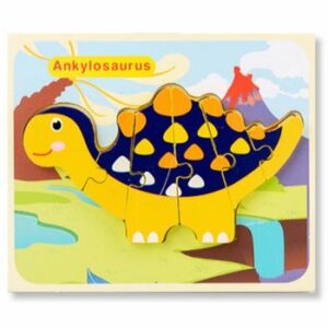 Puzzle din lemn 3D dinozaur Ankylosaurus cu 6 piese, 18x 15 cm, WD 9513-K