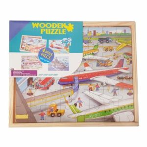 Puzzle 4 in 1 in cutie din lemn, 220 piese, Vehicule de transport, WD 9008-B
