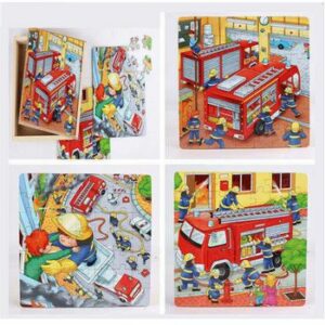 Puzzle 3 in 1 din lemn in cutie cu tematica ? Pompieri, WD 9002F
