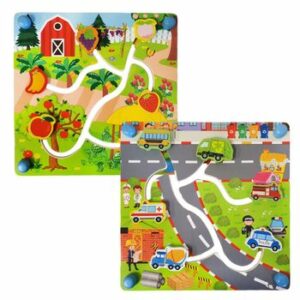 Puzzle Labirint din lemn cu doua fete- fructe si trafic urban in format 3D, WD 9576B