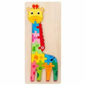 Jucarie educativa, puzzle 3D din lemn incastru, Girafa cu cifre,11 piese, WD 2051-C
