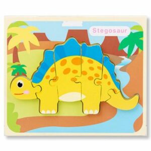 Puzzle din lemn 3D dinozaur Stegosaurus cu 6 piese, 18x 15 cm, WD 9513-M