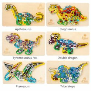 Set 6 puzzle-uri 3D din lemn ? Dinozauri, 60 piese, WD 9554