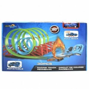 Set pista de actiune, gearbox, racing, cu masinuta albastra de curse