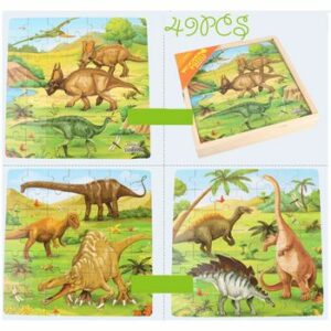 Puzzle 3 in 1 din lemn in cutie cu tematica ? Dinozauri, WD 9002D