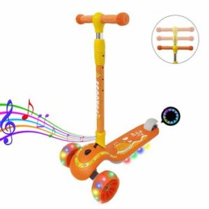 Trotineta cu 3 roti late, luminite multicolore si muzica, reglabila, 3-8 ani, 80kg, Portocaliu, PC 70-C