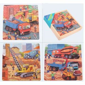 Puzzle 3 in 1 din lemn in cutie cu tematica ? Vehicule constructii, WD 9002E