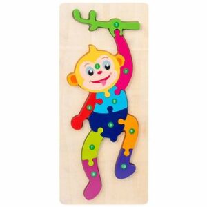 Jucarie educativa, puzzle 3D din lemn incastru, Maimutica cu cifre,10 piese, WD 2051-B