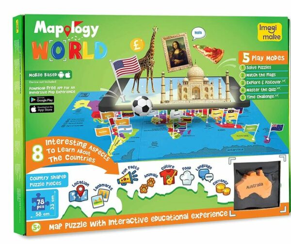 Puzzle Realitate Augmentata cu activitati in Limba Engleza: Harta Lumii cu Steaguri si Capitale Mapology World - ***