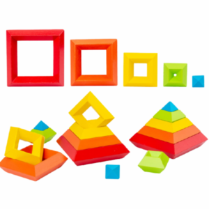 Piramida Montessori 3D din lemn - culori curcubeu