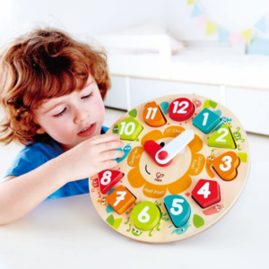 Ceas din Lemn si Puzzle Forme Geometrice