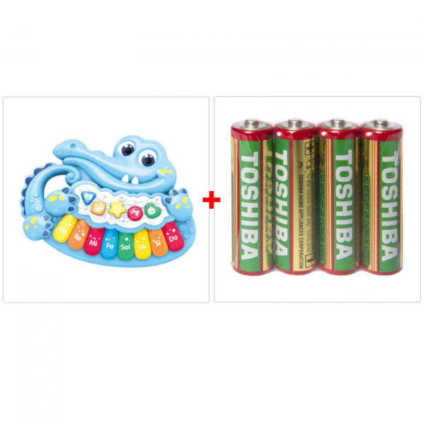 Pachet Promo Baterii Duracell + Jucarie muzicala bebelusi, Mini Pian cu lumini, Crocodil