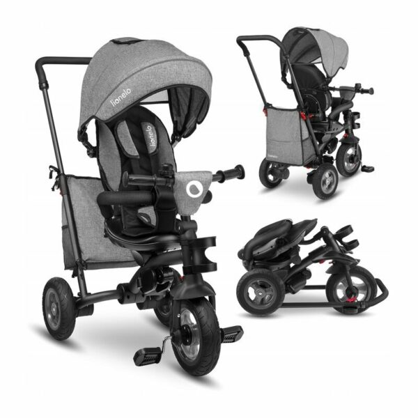 Lionelo - Tricicleta Tris Stone Grey Mecanism de pedalare libera, Suport picioare, Control al directiei, Scaun reversibil, Rotire 360 grade, Pliabila, Gri