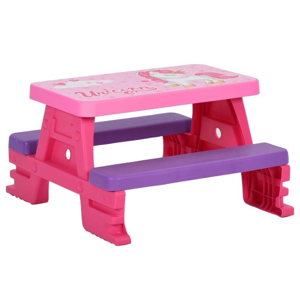 Home 4 Masa de picnic pentru copii, cu banci, roz, 79x69x42 cm