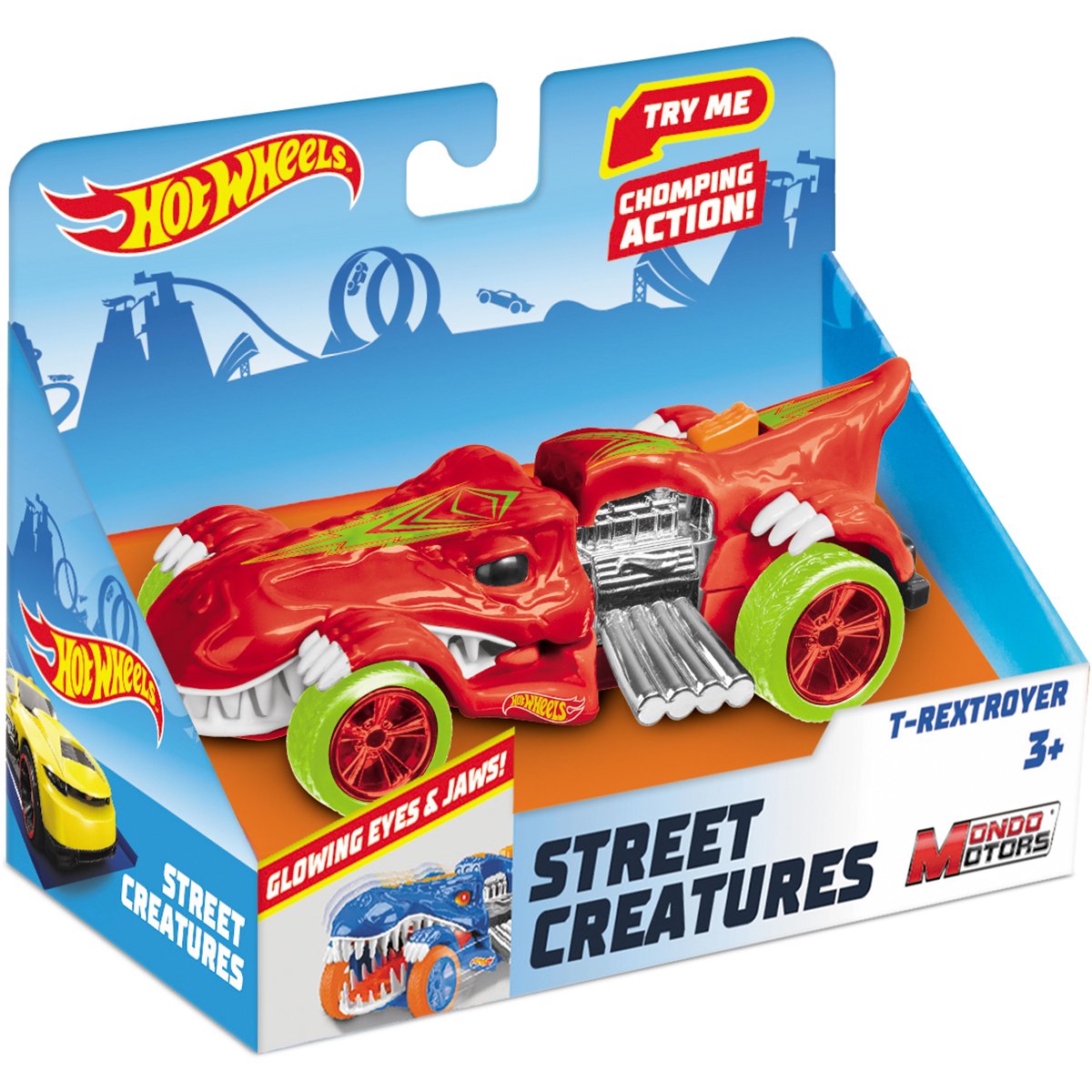 Masinuta cu lumini si sunete Hot Wheels, T-Rextroyer, Rosu