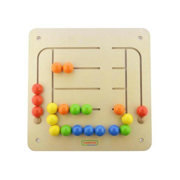 Panou motricitate fina labirint margele colorate, din lemn, +2 ani, Masterkidz - imagine 2