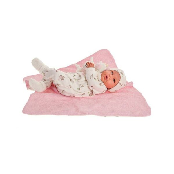 Papusa Primul meu Reborn Daniela cu paturica cu pisicute, alb-roz pal, Antonio Juan - imagine 3