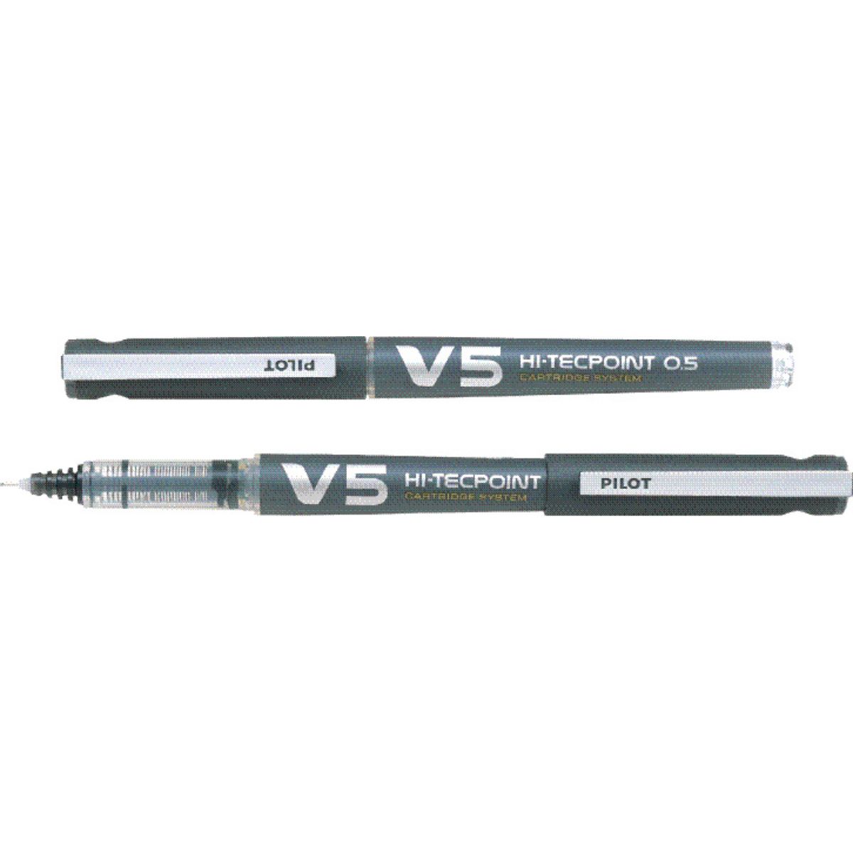 Pix cu varf Roller, Pilot, V5, Hi-Tecpoint, reincarcabil, Negru, 0.5 mm