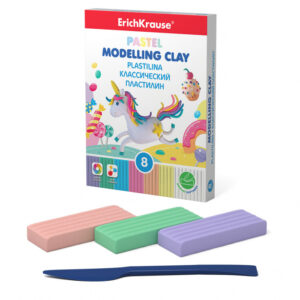 Plastilina 6 culori pastel + 2 alb, contine cutit de modelaj