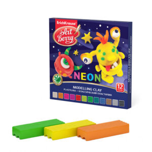 Plastilina 12 culori neon, contine cutit de modelaj