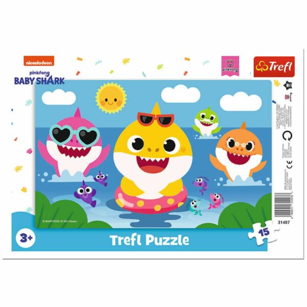Puzzle Trefl 15 piese in rama, Rechinii fericiti, Baby Shark