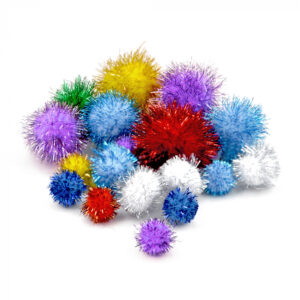 Pompoane glitter, multicolore, 10 mm - 25 mm, 30 buc