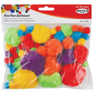 Pompoane colorate, asortate, 60 buc, 10-40 mm